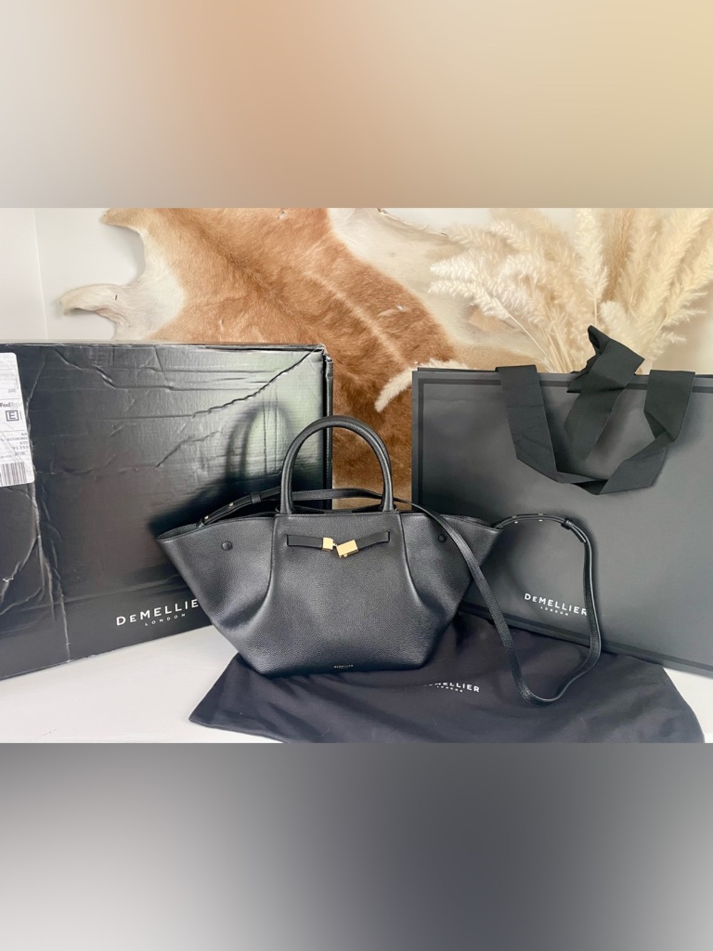 DEMELLIER | The Midi New York Bag in Black Small Grain Leather